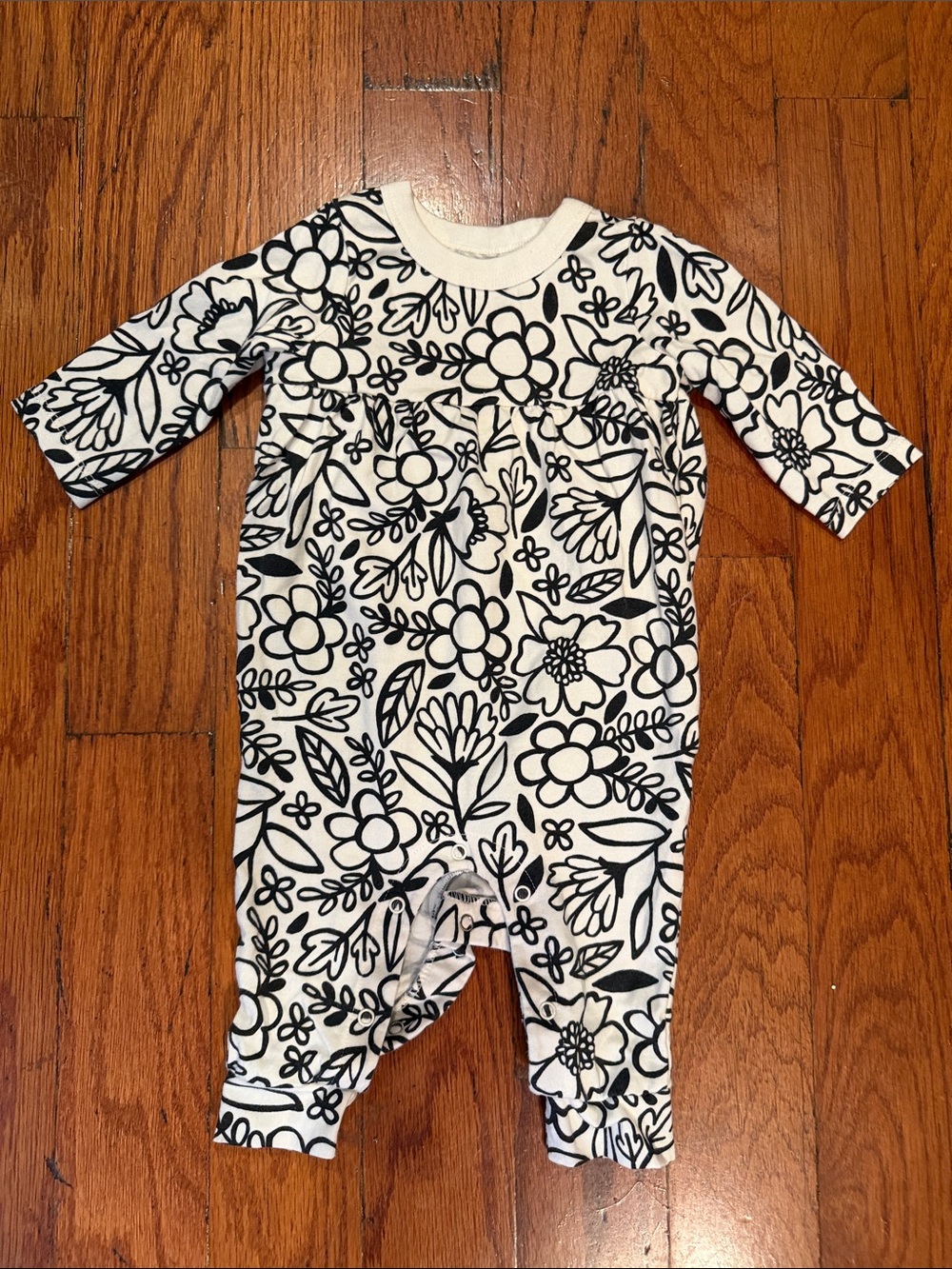 Cat & Jack Black & White Floral Footed One-Piece